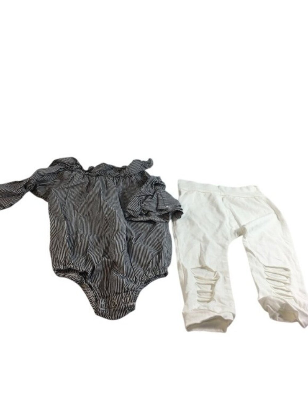 90 Baby Girls 2 Piece Set Body Suit Black/White Distressed Leggings White 12M